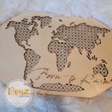"Born to Roam" Wood Rattan Map of World