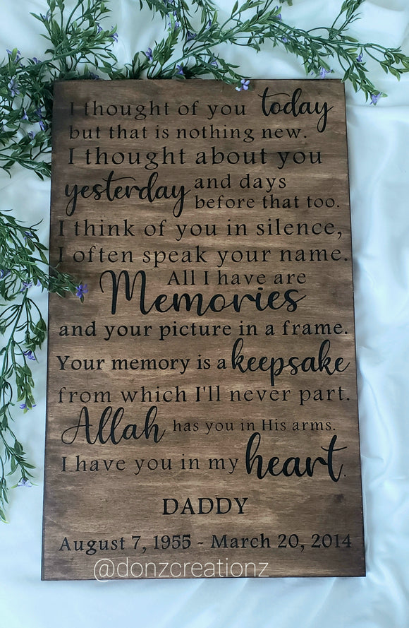 I Thought Of You Today Memorial Funeral Home Décor Wood Sign