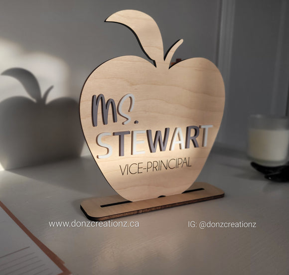 Personalized Vice-Principal Engraved Name Apple Wood Sign With Stand