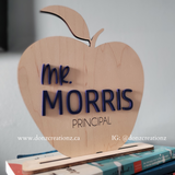 Personalized Principal Engraved Name Apple Wood Sign With Stand