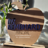 Personalized Principal Engraved Name Apple Wood Sign With Stand