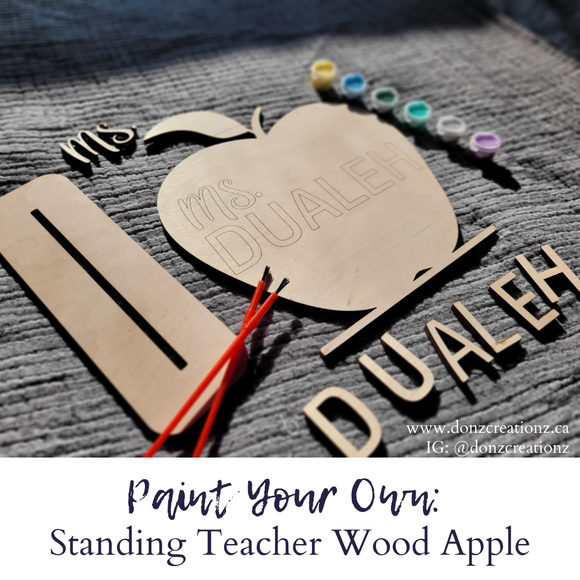 Paint Your Own Personalized Teacher Name Apple Wood Sign With Stand